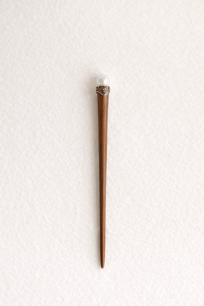 Bali| Freshwater Pearl Hair Stick in Rosewood with Alpaca Silver | Nomad Amara