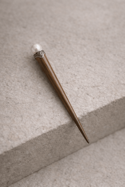 Bali| Freshwater Pearl Hair Stick in Rosewood with Alpaca Silver | Nomad Amara