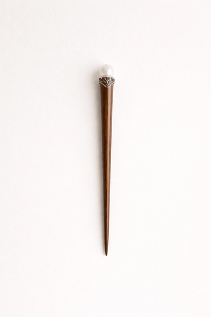 Bali| Freshwater Pearl Hair Stick in Rosewood with Alpaca Silver | Nomad Amara