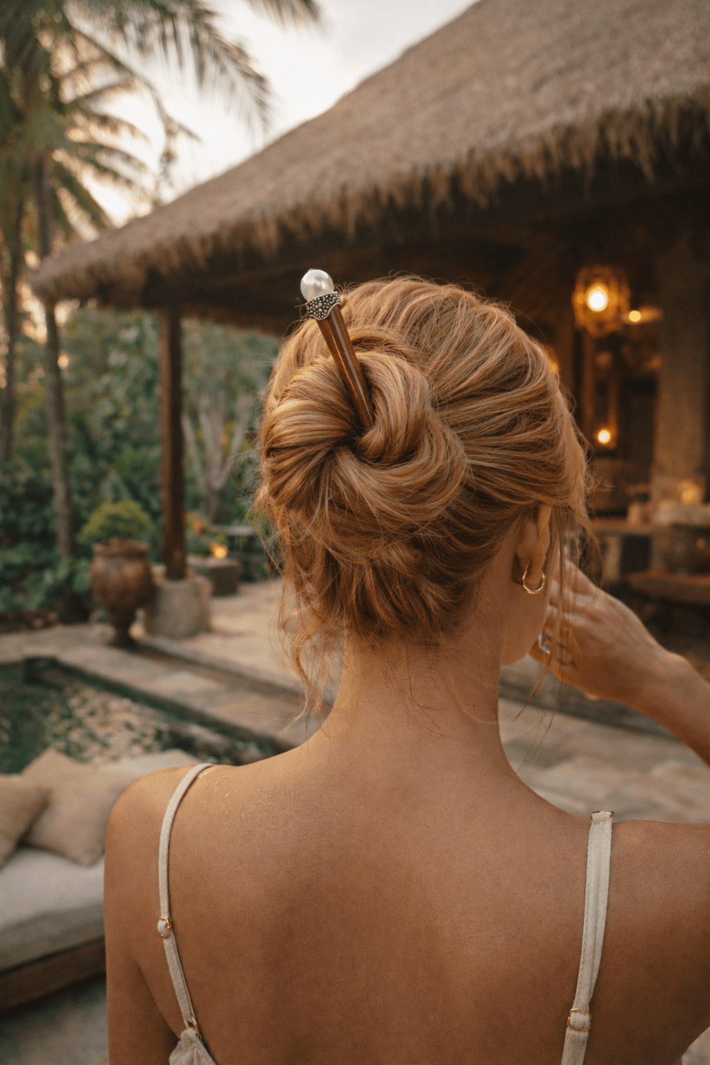 Bali| Freshwater Pearl Hair Stick in Rosewood with Alpaca Silver | Nomad Amara