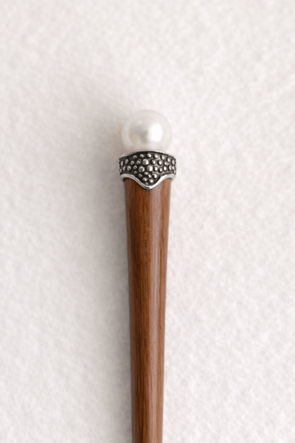 Bali| Freshwater Pearl Hair Stick in Rosewood with Alpaca Silver | Nomad Amara