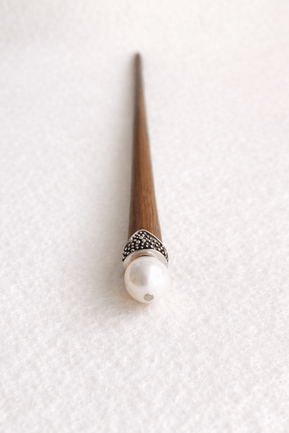 Bali| Freshwater Pearl Hair Stick in Rosewood with Alpaca Silver | Nomad Amara