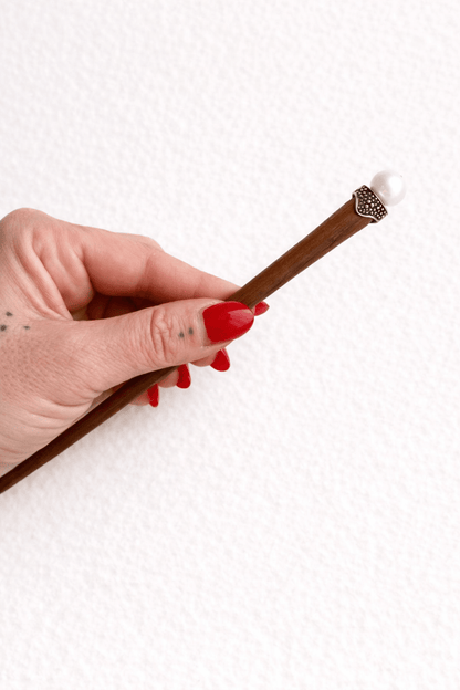 Bali| Freshwater Pearl Hair Stick in Rosewood with Alpaca Silver | Nomad Amara