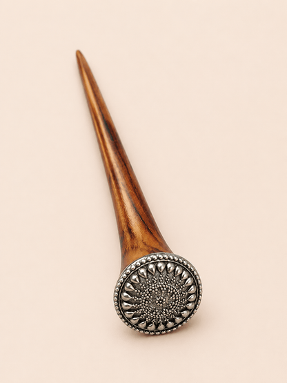 Jaipur | Filigree Hair Stick in Rosewood with Alpaca Silver | Nomad Amara