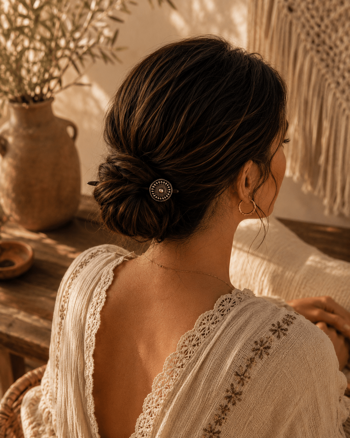 Jaipur | Filigree Hair Stick in Rosewood with Alpaca Silver | Nomad Amara