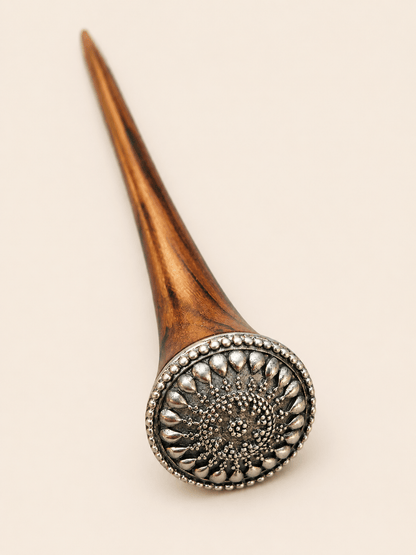 Jaipur | Filigree Hair Stick in Rosewood with Alpaca Silver | Nomad Amara