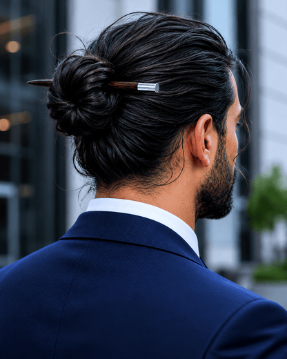 Momoa Men’s Wooden Hair Stick | Rosewood & Alpaca Silver Man Bun | Nomad Amara