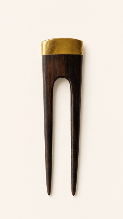 Roma | Minimalist Wooden French Hair Fork with Brass | Nomad Amara