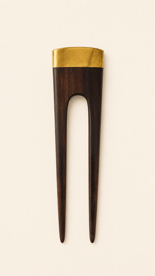 Roma | Minimalist Wooden French Hair Fork with Brass | Nomad Amara