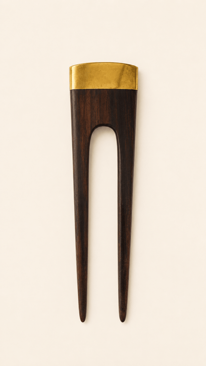Roma | Minimalist Wooden French Hair Fork with Brass | Nomad Amara