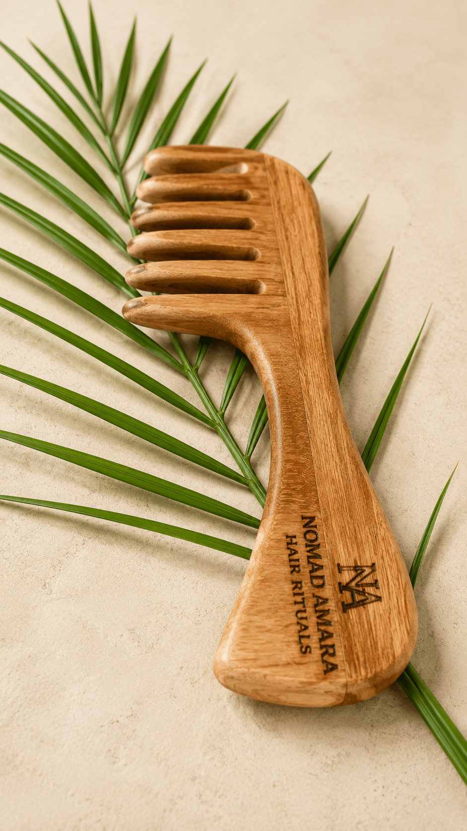 The Sculptural Handle Teak Wood Comb | Timeless Hair Rituals | Nomad Amara