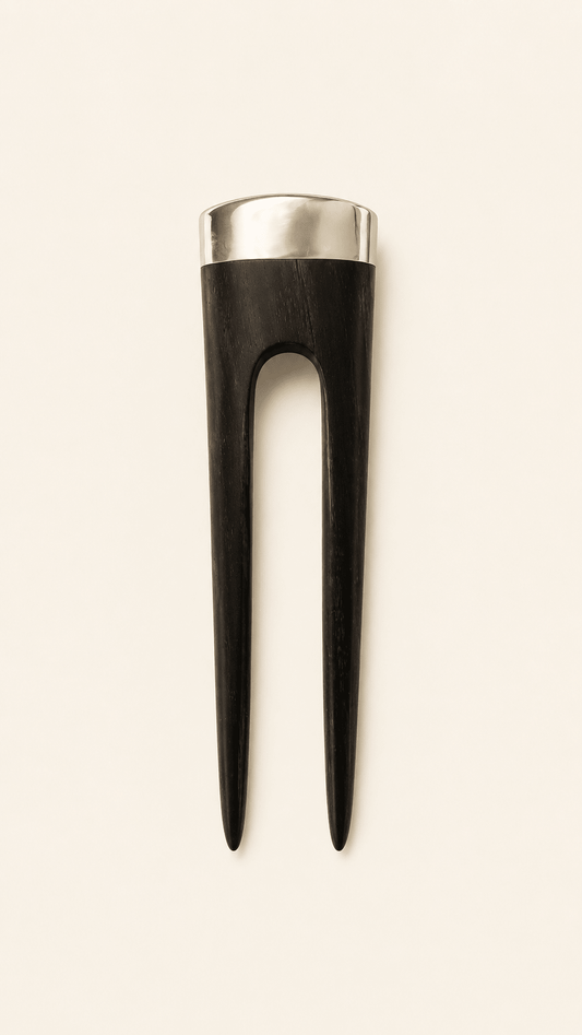 Torino | Minimalist Wooden French Hair Fork with Alpaca Silver | Contemporary Collection | Nomad Amara
