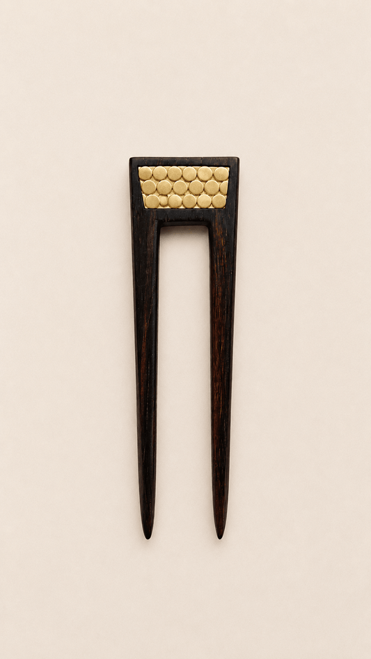 VENICE | Minimalist Wooden Hair Fork with Brass | Nomad Amara