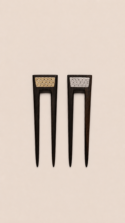 VENICE | Minimalist Wooden Hair Fork with Brass | Nomad Amara
