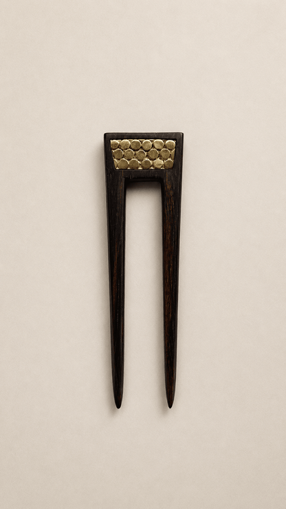 VENICE | Minimalist Wooden Hair Fork with Brass | Nomad Amara
