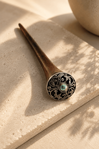 Vienna Wooden Hair Stick with Abalone Shell | Handcrafted Rosewood Hair Pin | Nomad Amara