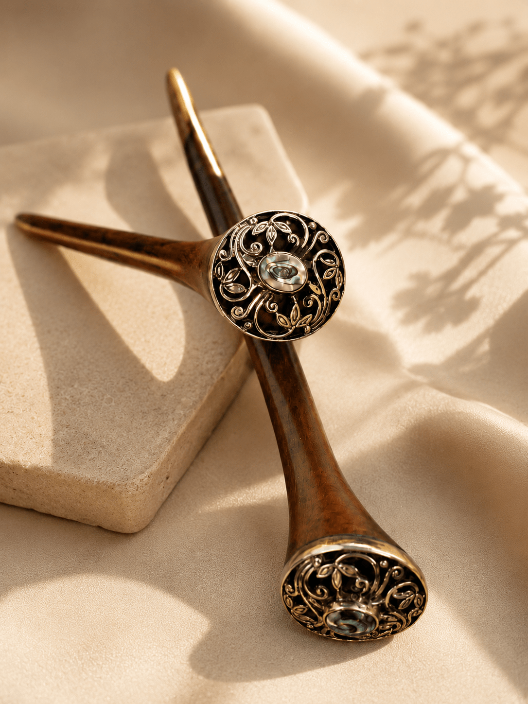 Vienna Wooden Hair Stick with Abalone Shell | Handcrafted Rosewood Hair Pin | Nomad Amara