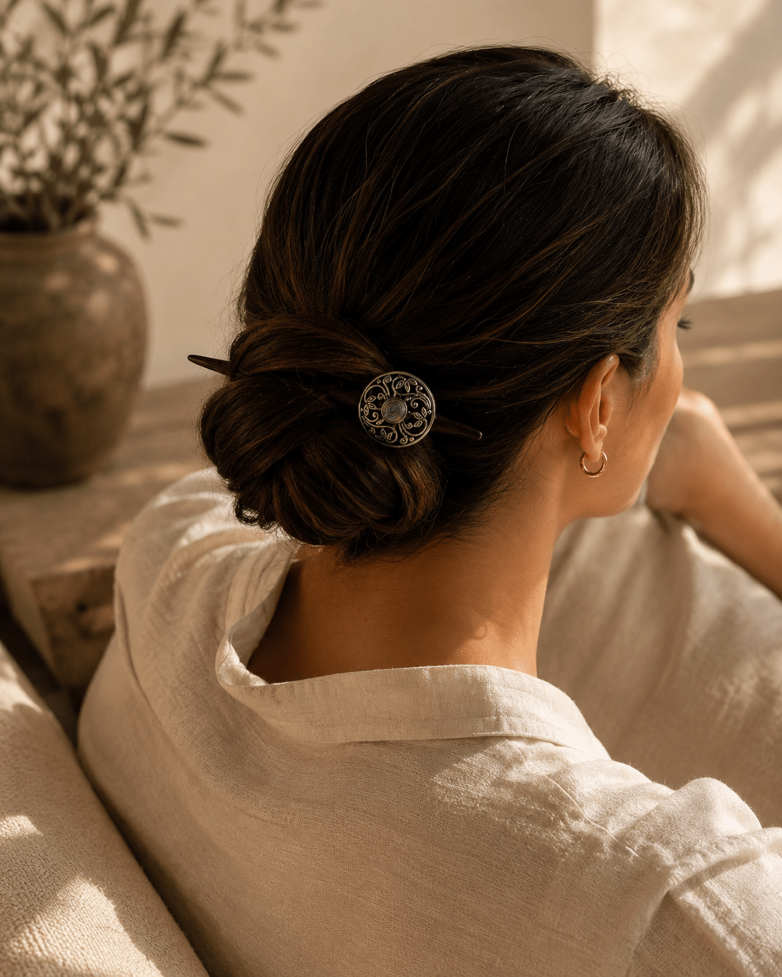 Vienna Wooden Hair Stick with Abalone Shell | Handcrafted Rosewood Hair Pin | Nomad Amara