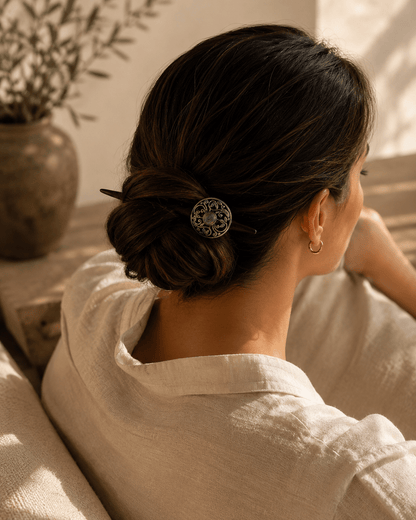 Vienna Wooden Hair Stick with Abalone Shell | Handcrafted Rosewood Hair Pin | Nomad Amara